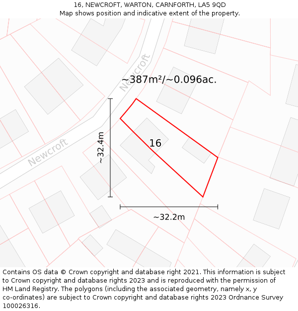 16, NEWCROFT, WARTON, CARNFORTH, LA5 9QD: Plot and title map