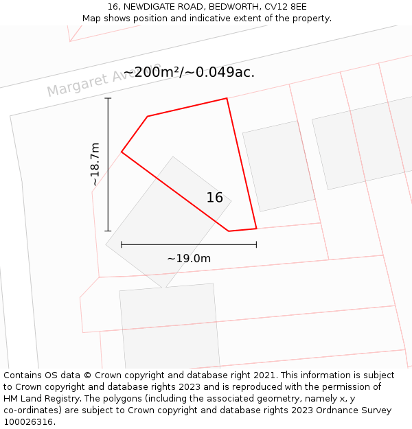 16, NEWDIGATE ROAD, BEDWORTH, CV12 8EE: Plot and title map