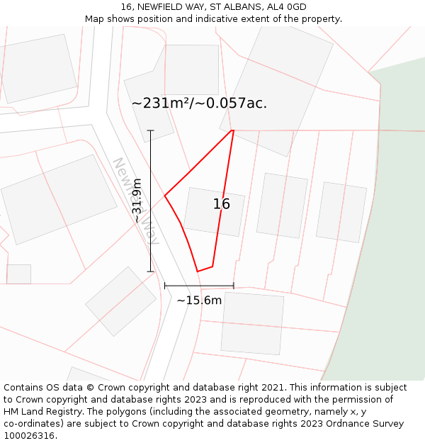 16, NEWFIELD WAY, ST ALBANS, AL4 0GD: Plot and title map