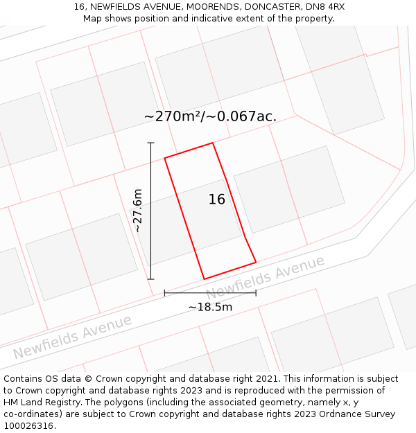 16, NEWFIELDS AVENUE, MOORENDS, DONCASTER, DN8 4RX: Plot and title map