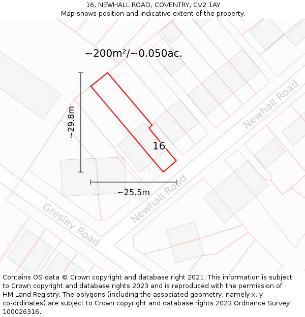16, NEWHALL ROAD, COVENTRY, CV2 1AY: Plot and title map