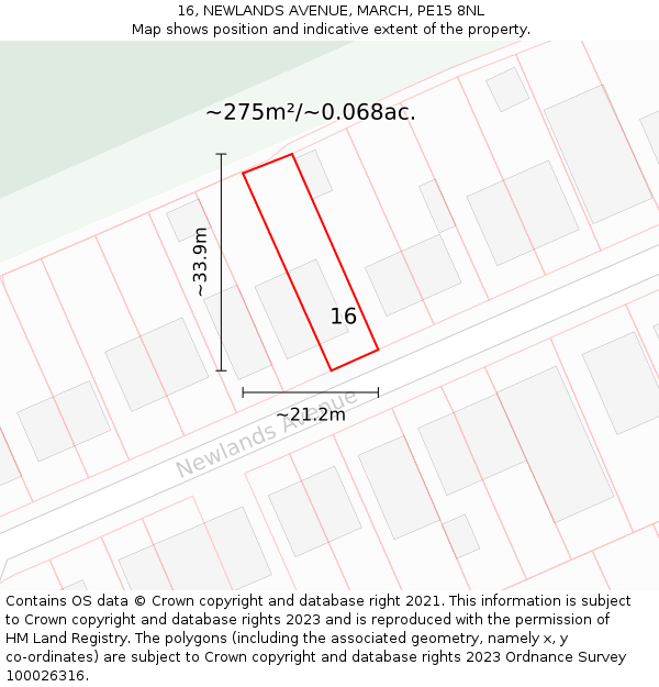 16, NEWLANDS AVENUE, MARCH, PE15 8NL: Plot and title map
