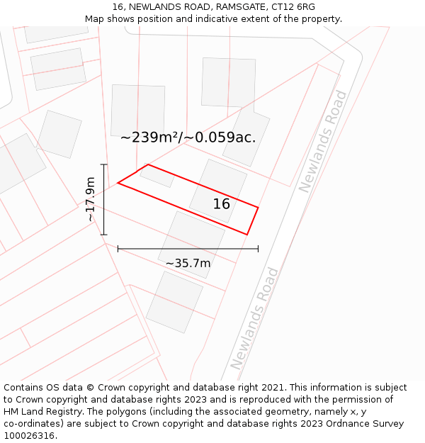 16, NEWLANDS ROAD, RAMSGATE, CT12 6RG: Plot and title map