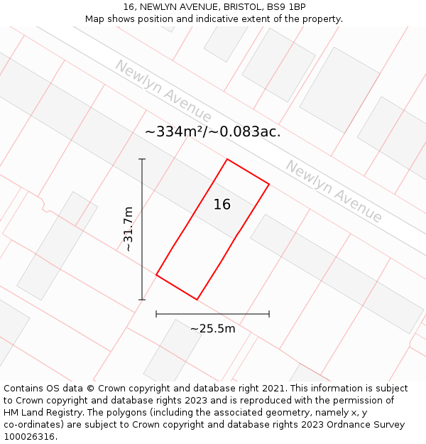 16, NEWLYN AVENUE, BRISTOL, BS9 1BP: Plot and title map