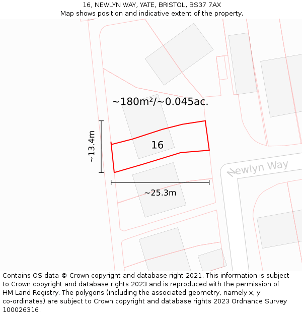 16, NEWLYN WAY, YATE, BRISTOL, BS37 7AX: Plot and title map