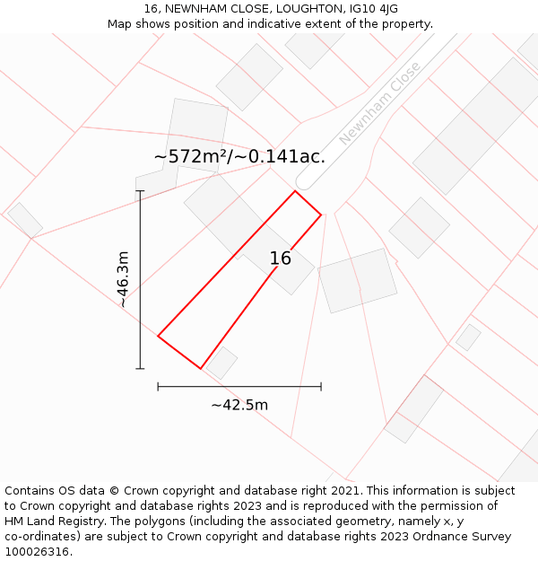 16, NEWNHAM CLOSE, LOUGHTON, IG10 4JG: Plot and title map