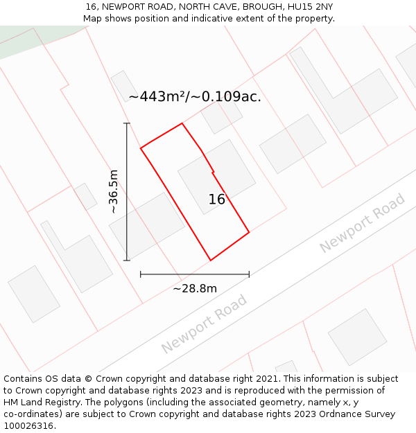 16, NEWPORT ROAD, NORTH CAVE, BROUGH, HU15 2NY: Plot and title map
