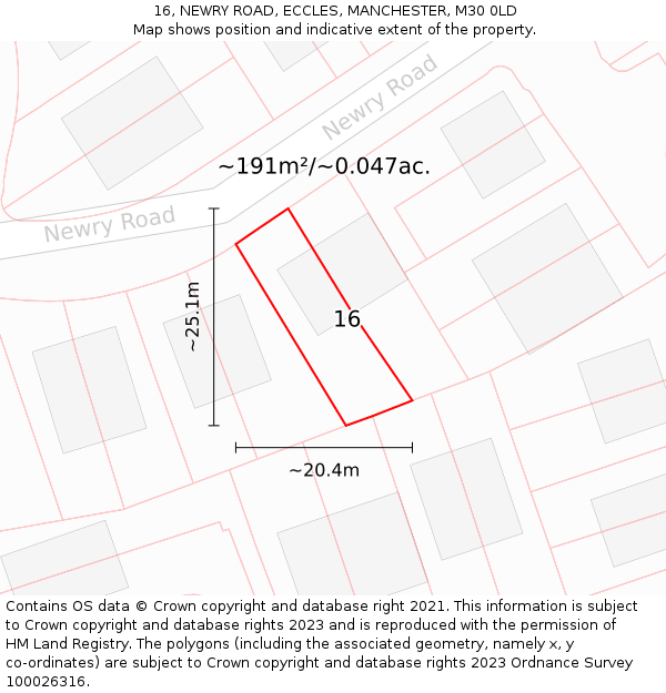 16, NEWRY ROAD, ECCLES, MANCHESTER, M30 0LD: Plot and title map