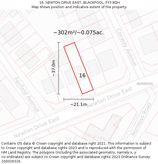 16, NEWTON DRIVE EAST, BLACKPOOL, FY3 8QH: Plot and title map