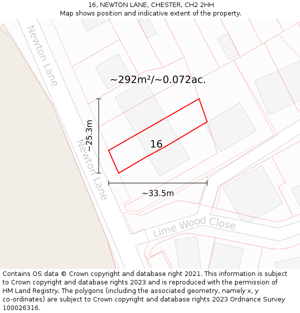 16, NEWTON LANE, CHESTER, CH2 2HH: Plot and title map
