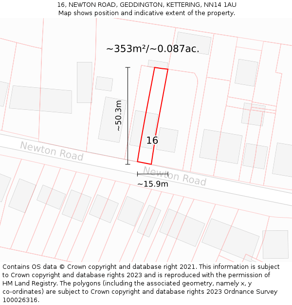 16, NEWTON ROAD, GEDDINGTON, KETTERING, NN14 1AU: Plot and title map
