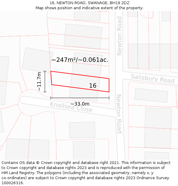 16, NEWTON ROAD, SWANAGE, BH19 2DZ: Plot and title map