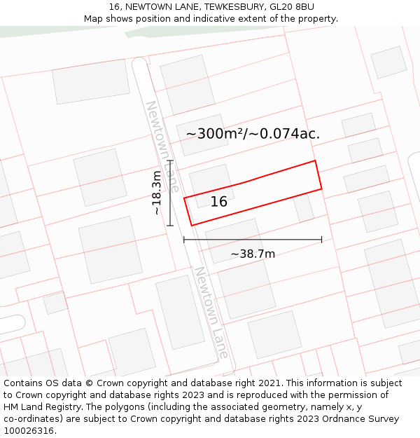 16, NEWTOWN LANE, TEWKESBURY, GL20 8BU: Plot and title map