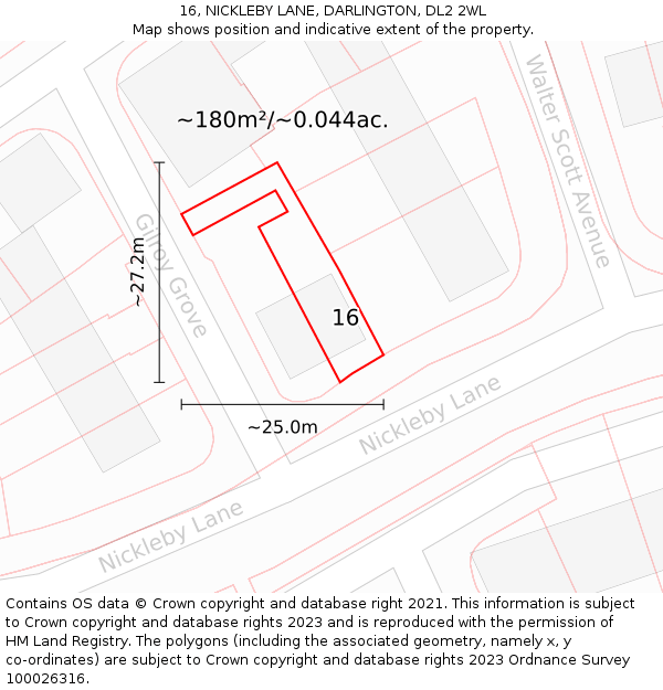 16, NICKLEBY LANE, DARLINGTON, DL2 2WL: Plot and title map
