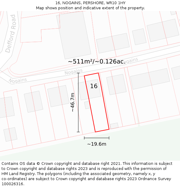 16, NOGAINS, PERSHORE, WR10 1HY: Plot and title map