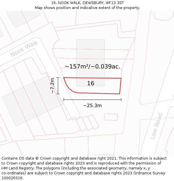 16, NOOK WALK, DEWSBURY, WF13 3ST: Plot and title map