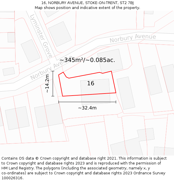 16, NORBURY AVENUE, STOKE-ON-TRENT, ST2 7BJ: Plot and title map