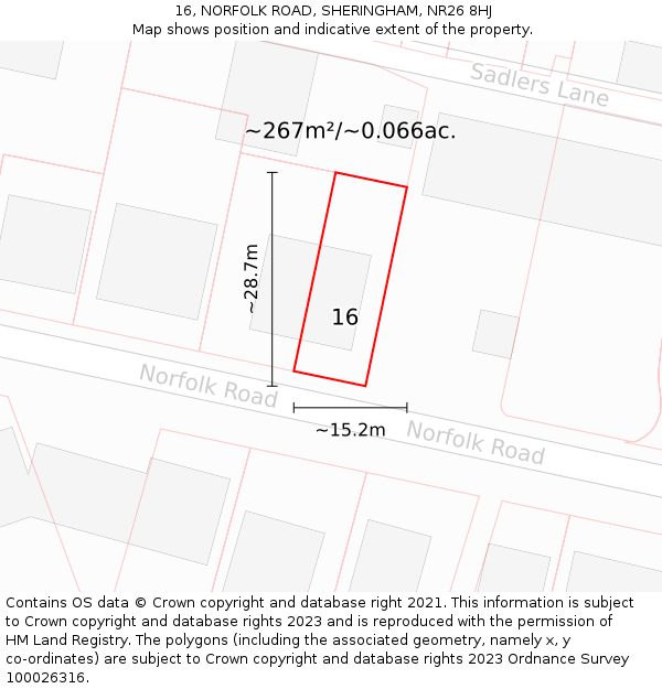 16, NORFOLK ROAD, SHERINGHAM, NR26 8HJ: Plot and title map