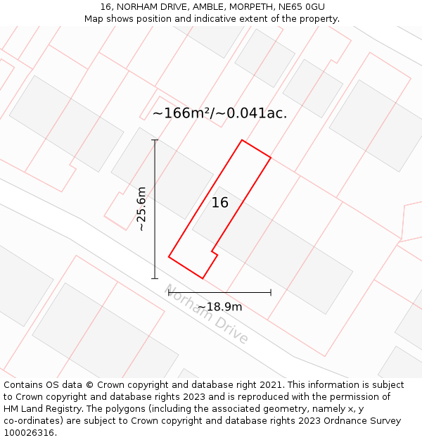16, NORHAM DRIVE, AMBLE, MORPETH, NE65 0GU: Plot and title map