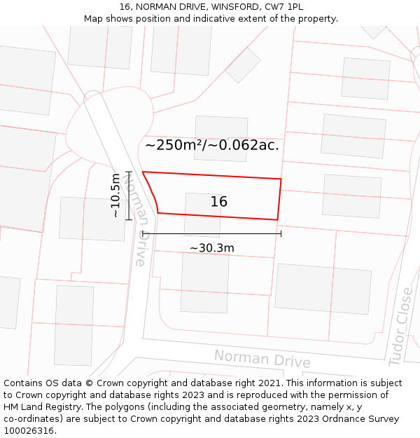 16, NORMAN DRIVE, WINSFORD, CW7 1PL: Plot and title map