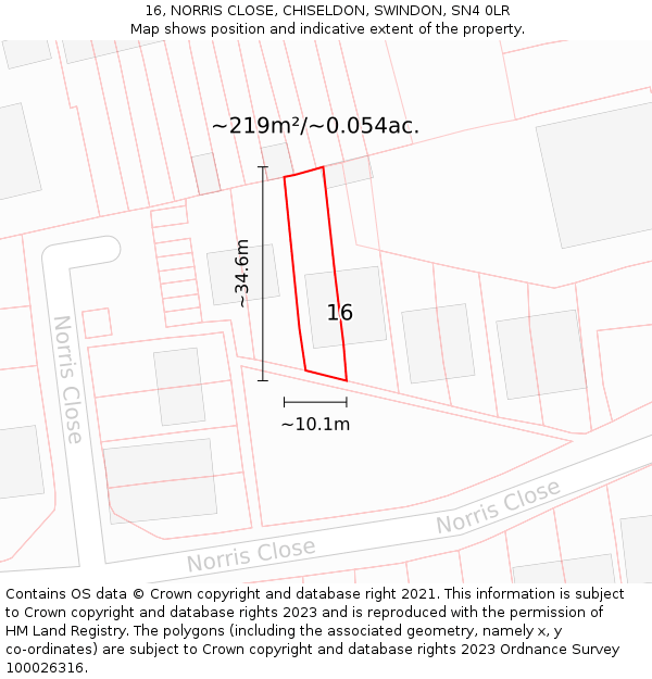 16, NORRIS CLOSE, CHISELDON, SWINDON, SN4 0LR: Plot and title map