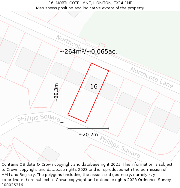 16, NORTHCOTE LANE, HONITON, EX14 1NE: Plot and title map