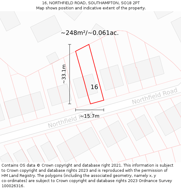 16, NORTHFIELD ROAD, SOUTHAMPTON, SO18 2PT: Plot and title map