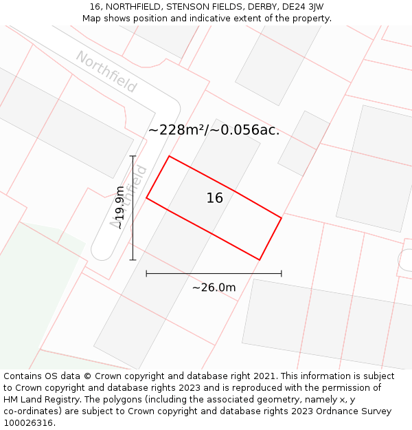 16, NORTHFIELD, STENSON FIELDS, DERBY, DE24 3JW: Plot and title map