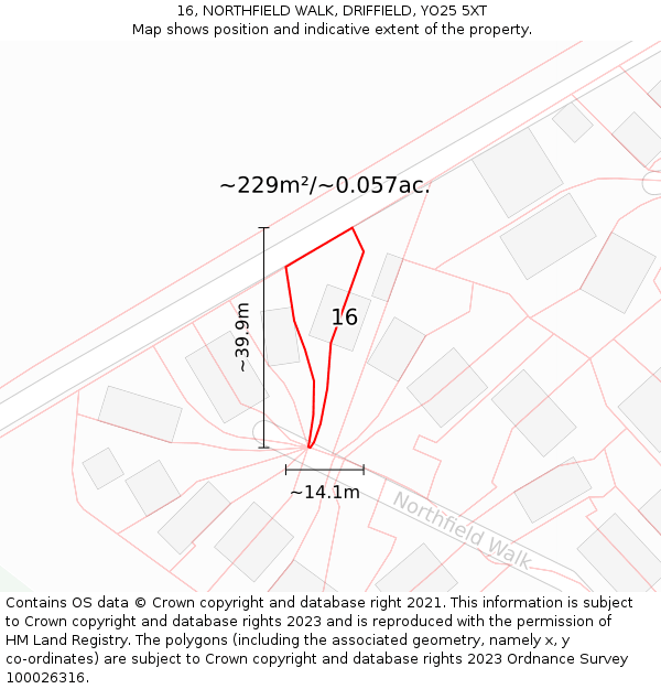 16, NORTHFIELD WALK, DRIFFIELD, YO25 5XT: Plot and title map