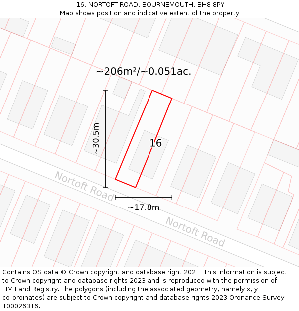 16, NORTOFT ROAD, BOURNEMOUTH, BH8 8PY: Plot and title map