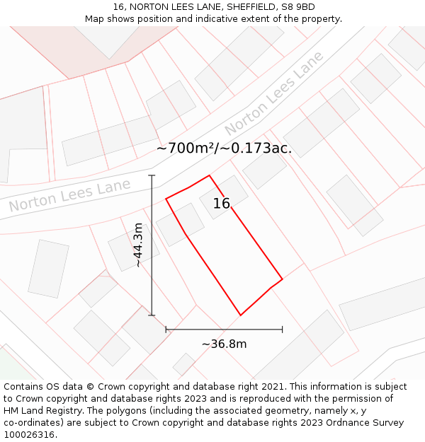 16, NORTON LEES LANE, SHEFFIELD, S8 9BD: Plot and title map