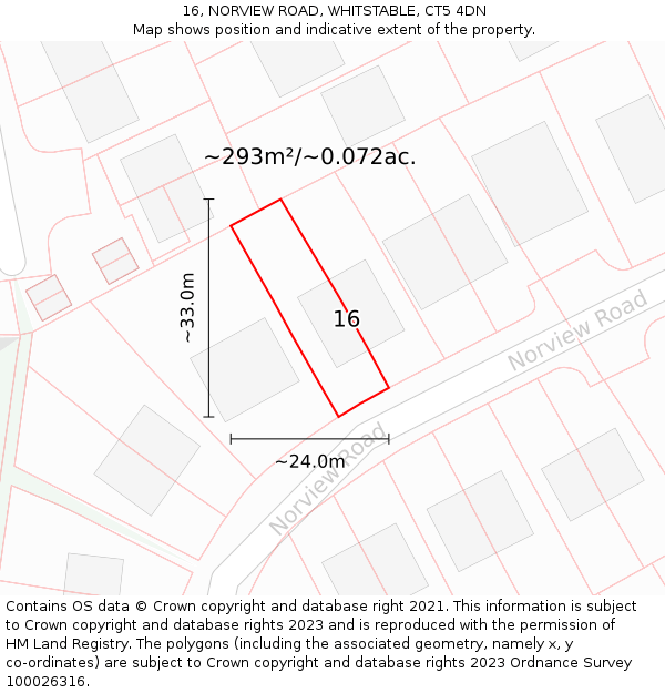 16, NORVIEW ROAD, WHITSTABLE, CT5 4DN: Plot and title map