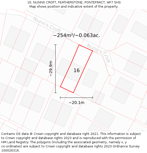 16, NUNNS CROFT, FEATHERSTONE, PONTEFRACT, WF7 5HS: Plot and title map