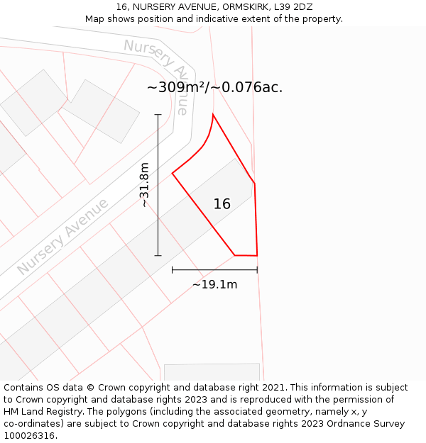16, NURSERY AVENUE, ORMSKIRK, L39 2DZ: Plot and title map