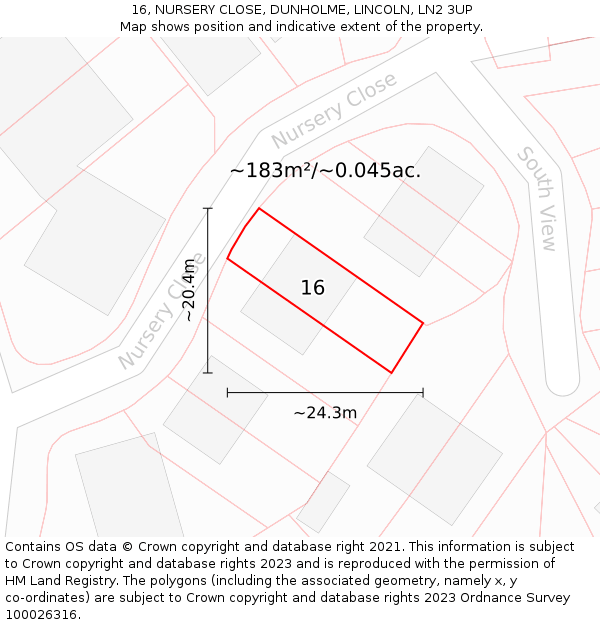 16, NURSERY CLOSE, DUNHOLME, LINCOLN, LN2 3UP: Plot and title map
