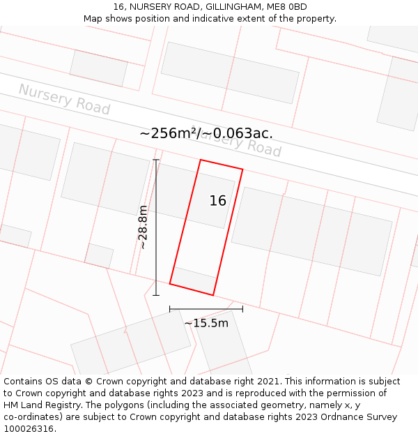 16, NURSERY ROAD, GILLINGHAM, ME8 0BD: Plot and title map