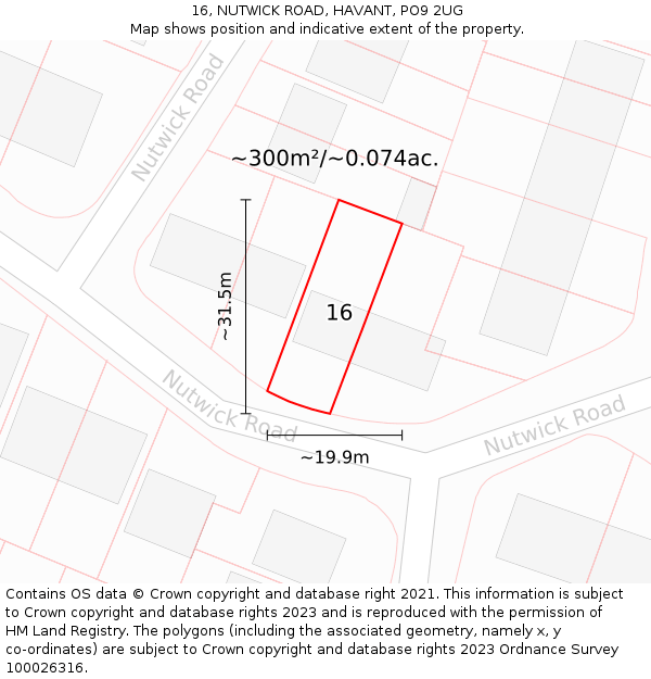 16, NUTWICK ROAD, HAVANT, PO9 2UG: Plot and title map
