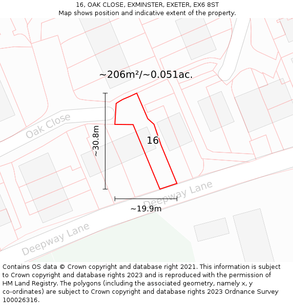 16, OAK CLOSE, EXMINSTER, EXETER, EX6 8ST: Plot and title map