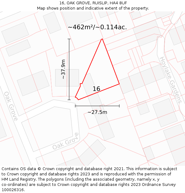 16, OAK GROVE, RUISLIP, HA4 8UF: Plot and title map