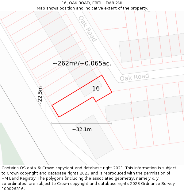 16, OAK ROAD, ERITH, DA8 2NL: Plot and title map