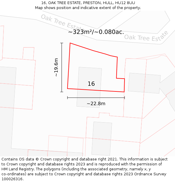 16, OAK TREE ESTATE, PRESTON, HULL, HU12 8UU: Plot and title map