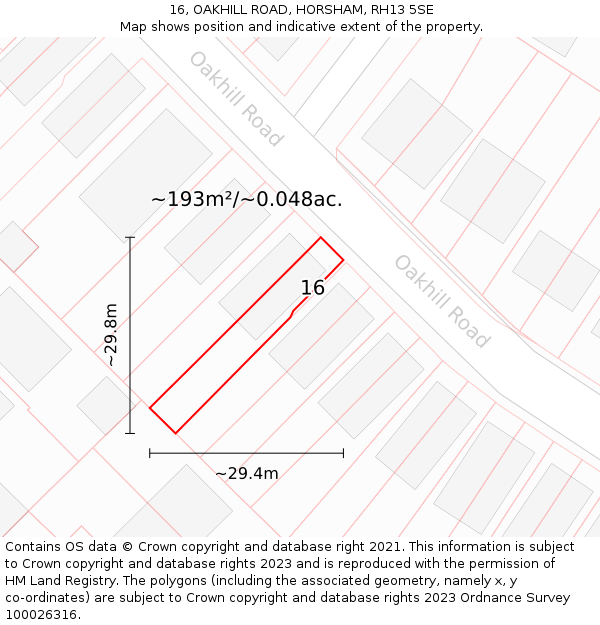 16, OAKHILL ROAD, HORSHAM, RH13 5SE: Plot and title map