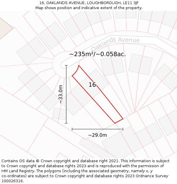16, OAKLANDS AVENUE, LOUGHBOROUGH, LE11 3JF: Plot and title map