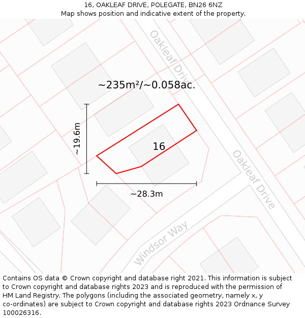 16, OAKLEAF DRIVE, POLEGATE, BN26 6NZ: Plot and title map