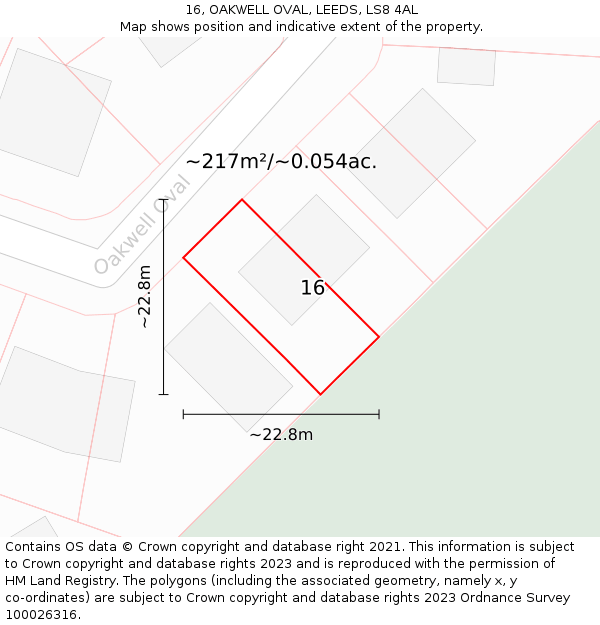16, OAKWELL OVAL, LEEDS, LS8 4AL: Plot and title map