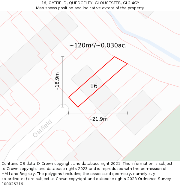 16, OATFIELD, QUEDGELEY, GLOUCESTER, GL2 4GY: Plot and title map