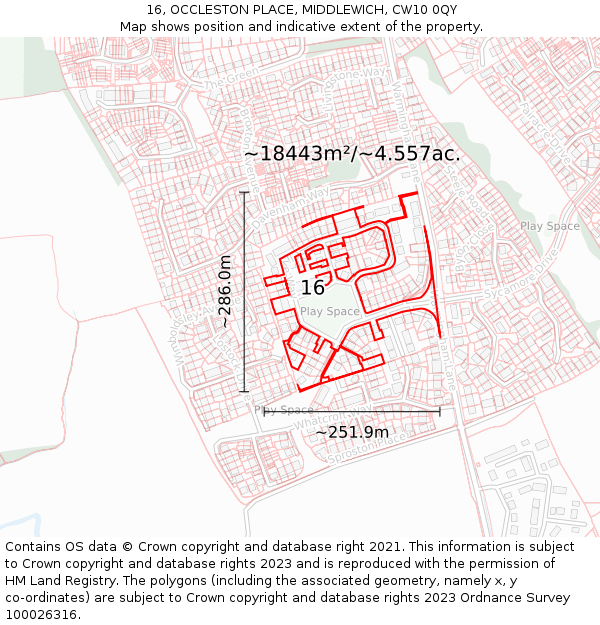 16, OCCLESTON PLACE, MIDDLEWICH, CW10 0QY: Plot and title map