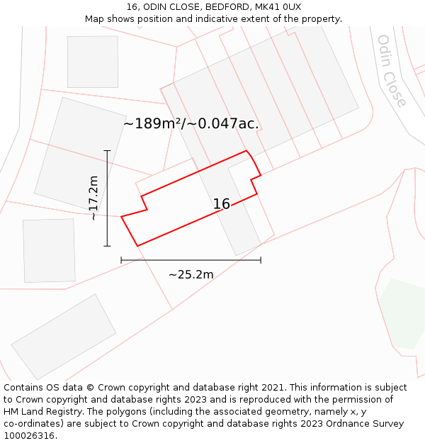 16, ODIN CLOSE, BEDFORD, MK41 0UX: Plot and title map