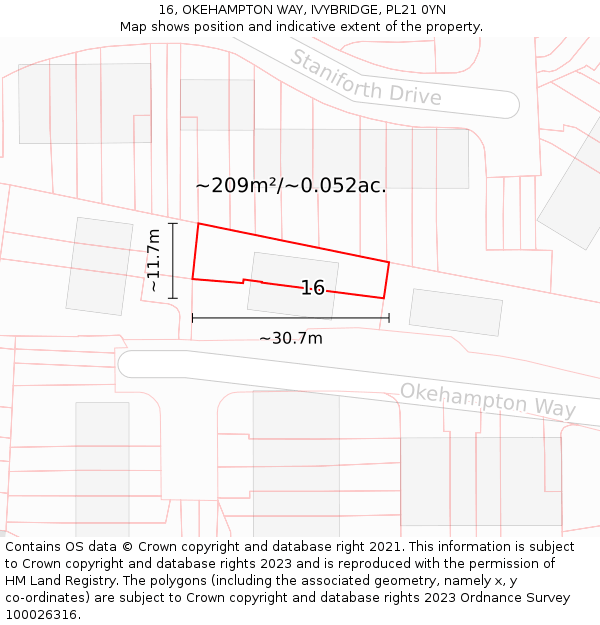 16, OKEHAMPTON WAY, IVYBRIDGE, PL21 0YN: Plot and title map