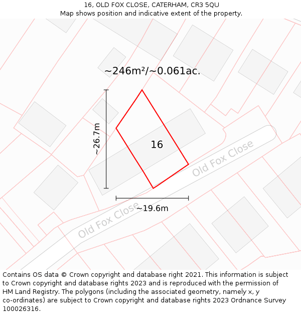 16, OLD FOX CLOSE, CATERHAM, CR3 5QU: Plot and title map